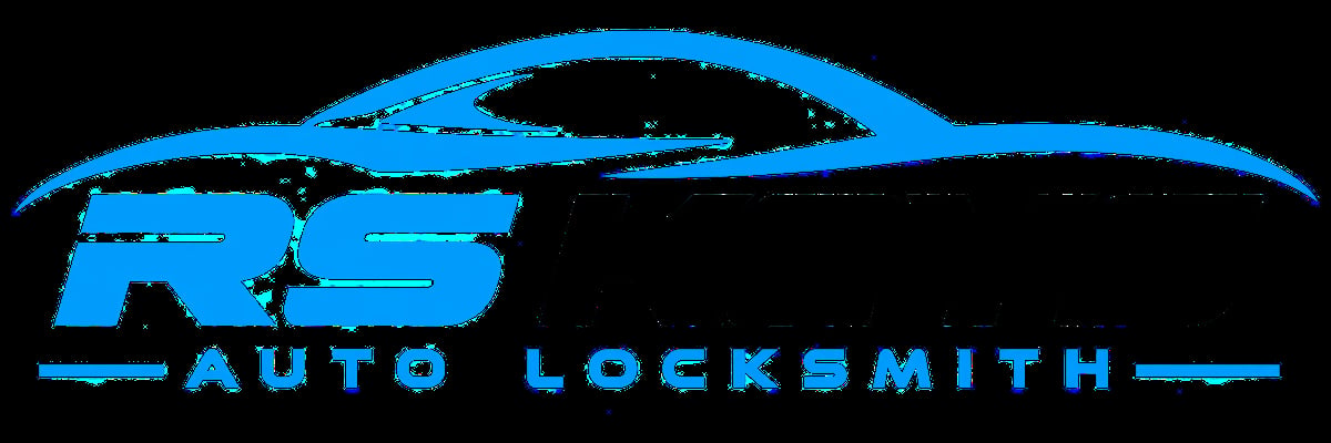 Blue auto locksmith logo featuring a sleek car silhouette with stylized text